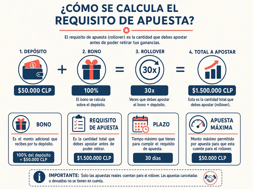 Cómo se calcula el requisito de apuesta de un bono de casino, con ejemplo en pesos